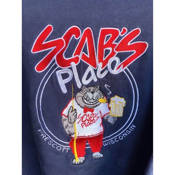 Vintage 90s Scabs Place Prescott Wisconsin sweatshirt with embroidered design L - Picture 2 of 6